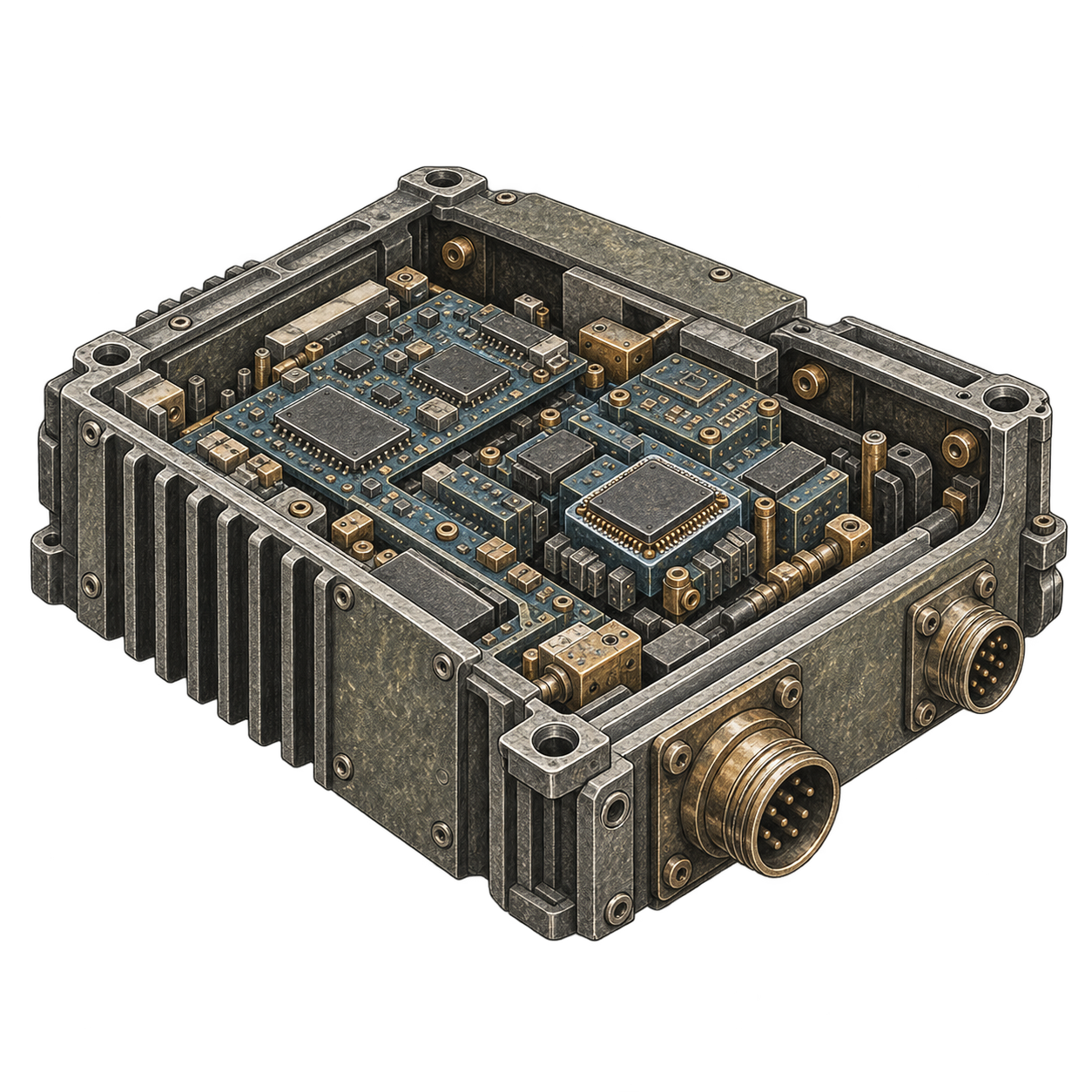 Complete navigation electronics unit with its circuit board exposed.