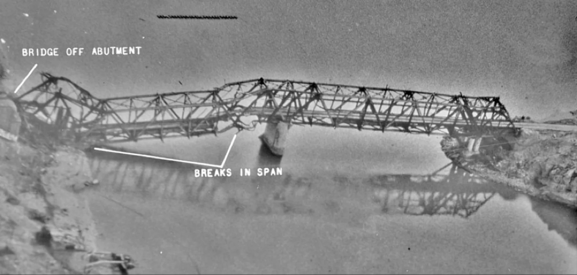 Thanh Hoa Bridge with its span broken and displaced from the abutment.